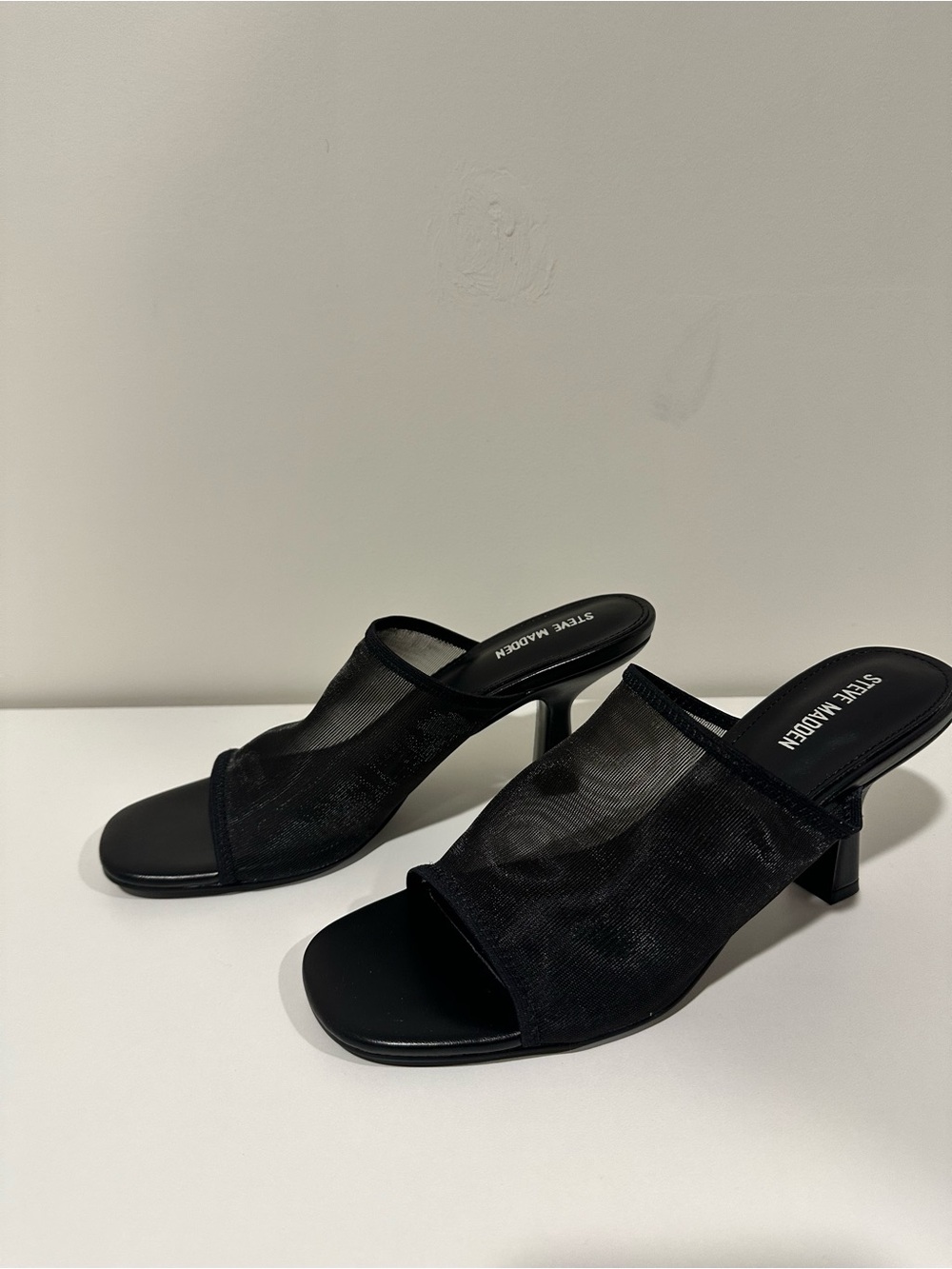 Steve Madden Black Mesh Open-Toe Mule Heels